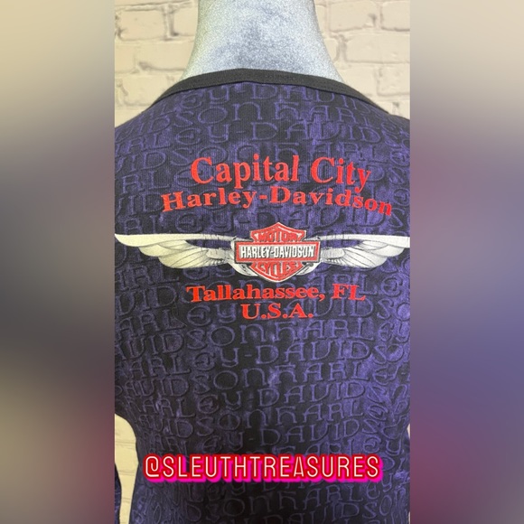 Women’s Harley Davidson Motorcycle Black Purple Blouse Long Sleeve Size M - Picture 5 of 7